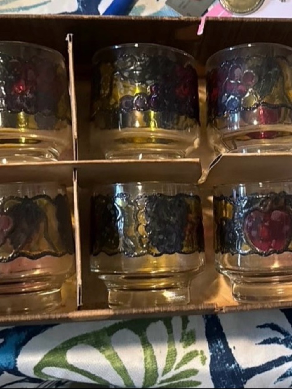 Vintage Libby multi colored apples and grapes lowball glasses - Set of 6